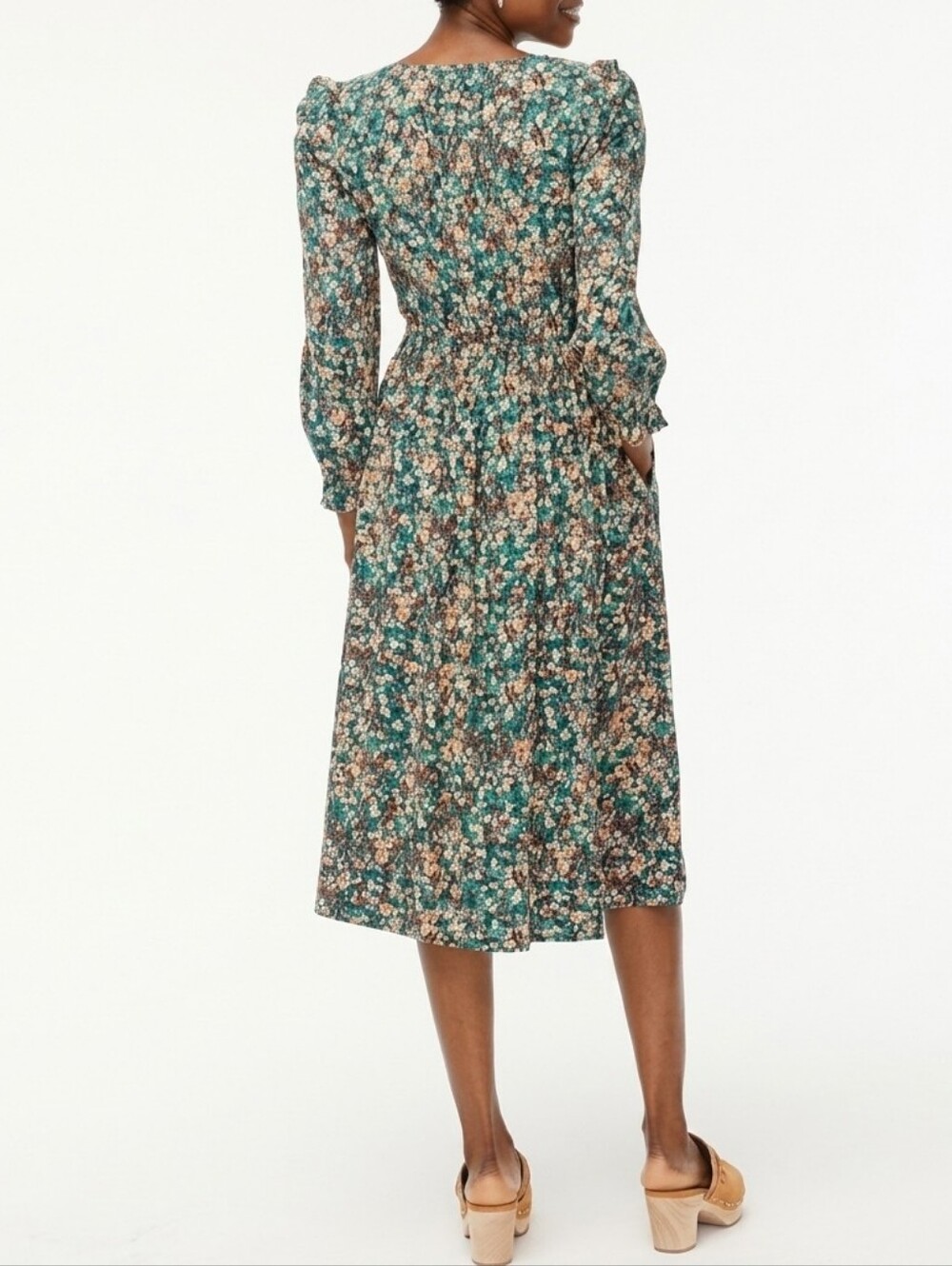 🚨NEW J CREW Green Floral V-Neck Smocked Midi Dress Pockets Wedding Summer Sz M - Picture 12 of 16